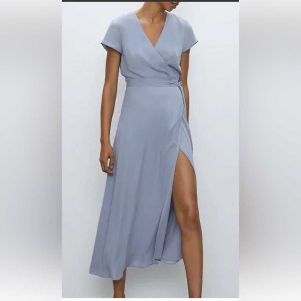 Aritzia Powder Blue Wrap Maxi Dress with Side Slit